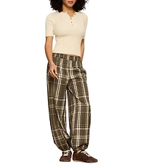 Sanctuary Micro Balloon Leg Plaid Print Semi High Rise Pull-On Pants