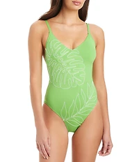 Sanctuary Midnight Breeze Palm Leaf Print V-Neck Tank One Piece Swimsuit