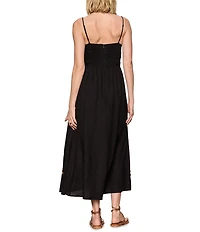 Sanctuary Mira Embellished Linen V-Neck Sleeveless Volume Maxi Dress