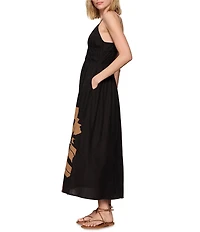 Sanctuary Mira Embellished Linen V-Neck Sleeveless Volume Maxi Dress
