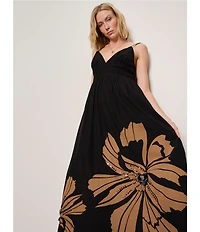 Sanctuary Mira Embellished Linen V-Neck Sleeveless Volume Maxi Dress