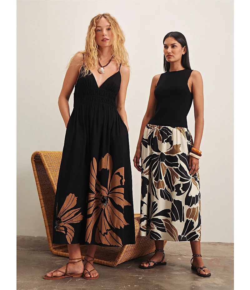 Sanctuary Mira Embellished Linen V-Neck Sleeveless Volume Maxi Dress