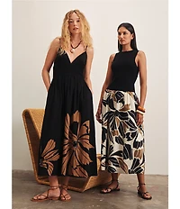 Sanctuary Mira Embellished Linen V-Neck Sleeveless Volume Maxi Dress