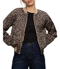 Sanctuary Monroe Leopard Print Sateen Banded Long Sleeve Bomber Jacket