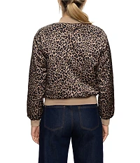 Sanctuary Monroe Leopard Print Sateen Banded Long Sleeve Bomber Jacket
