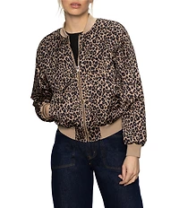 Sanctuary Monroe Leopard Print Sateen Banded Long Sleeve Bomber Jacket