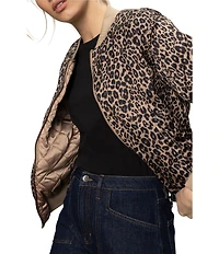 Sanctuary Monroe Leopard Print Sateen Banded Long Sleeve Bomber Jacket