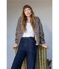 Sanctuary Monroe Leopard Print Sateen Banded Long Sleeve Bomber Jacket