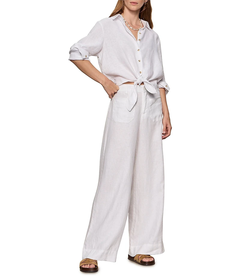Sanctuary More Love Linen Collared Long Sleeve Tie Top
