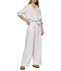 Sanctuary More Love Linen Collared Long Sleeve Tie Top