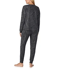 Sanctuary Mosaic Print Long Sleeve Round Neck Knit Jogger Long Pajama Set