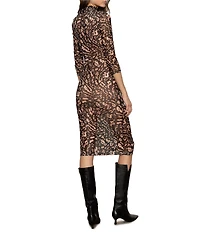 Sanctuary Night Out Printed Mock Neck 3/4 Sleeve Mesh Midi Dress
