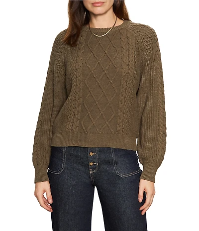 Sanctuary Nomad Cotton Slub Yarn Crew Neck Long Sleeve Cable Popover Top