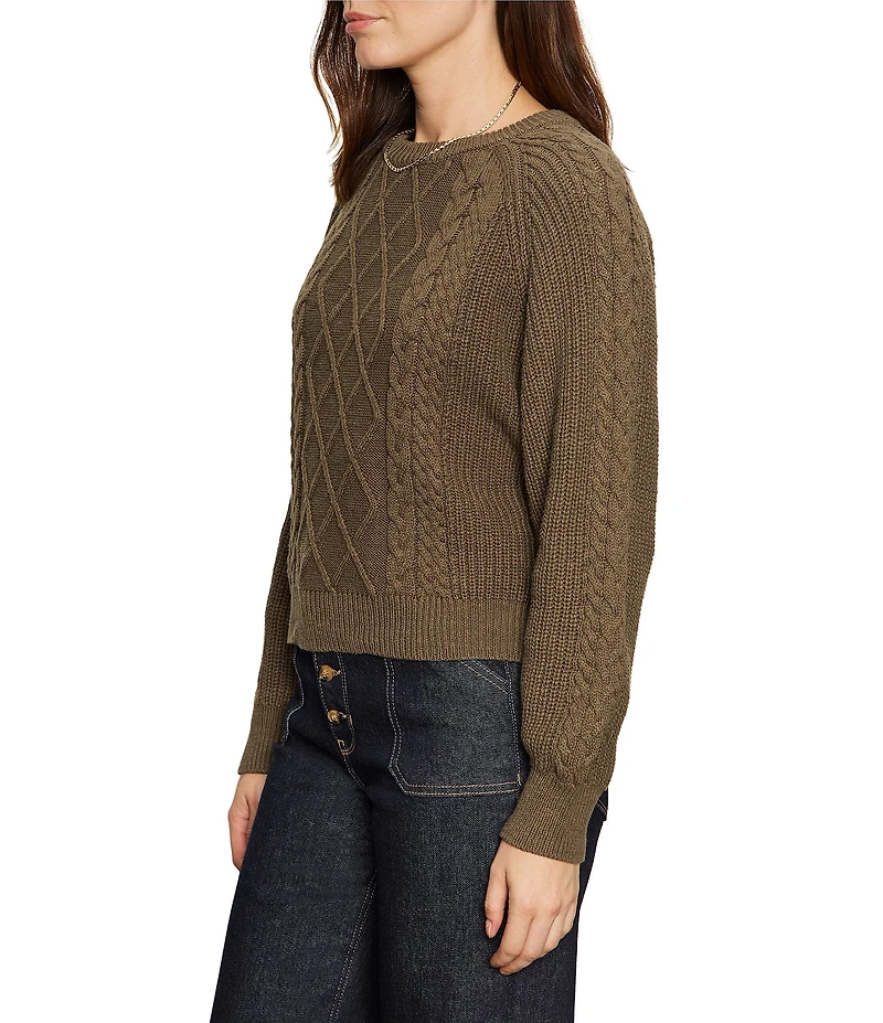Sanctuary Nomad Cotton Slub Yarn Crew Neck Long Sleeve Cable Popover Top