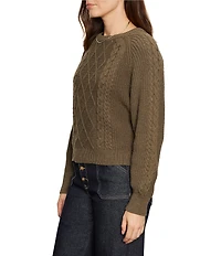 Sanctuary Nomad Cotton Slub Yarn Crew Neck Long Sleeve Cable Popover Top