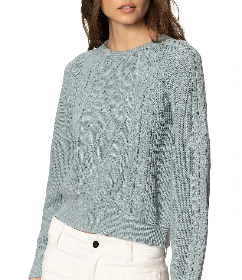 Sanctuary Nomad Cotton Slub Yarn Crew Neck Long Sleeve Cable Popover Top