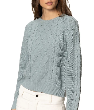 Sanctuary Nomad Cotton Slub Yarn Crew Neck Long Sleeve Cable Popover Top