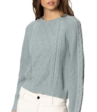 Sanctuary Nomad Cotton Slub Yarn Crew Neck Long Sleeve Cable Popover Top