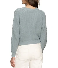 Sanctuary Nomad Cotton Slub Yarn Crew Neck Long Sleeve Cable Popover Top