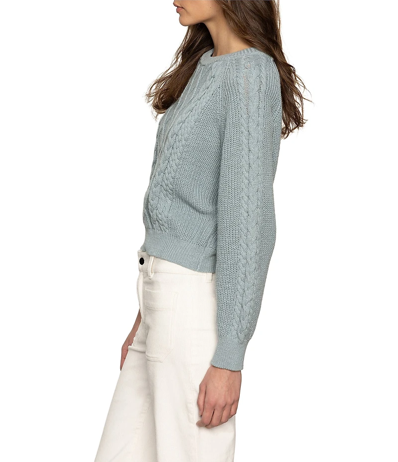 Sanctuary Nomad Cotton Slub Yarn Crew Neck Long Sleeve Cable Popover Top