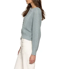 Sanctuary Nomad Cotton Slub Yarn Crew Neck Long Sleeve Cable Popover Top