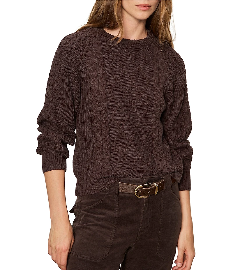 Sanctuary Nomad Cotton Slub Yarn Crew Neck Long Sleeve Cable Popover Top