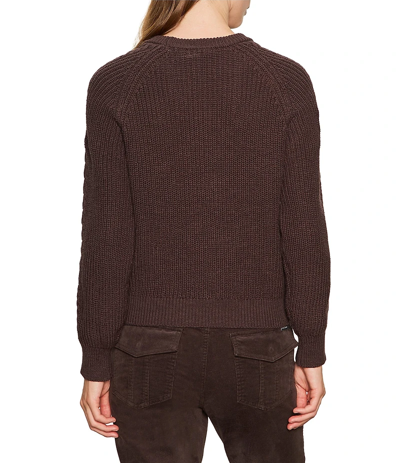 Sanctuary Nomad Cotton Slub Yarn Crew Neck Long Sleeve Cable Popover Top