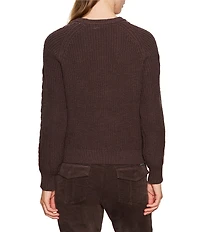 Sanctuary Nomad Cotton Slub Yarn Crew Neck Long Sleeve Cable Popover Top