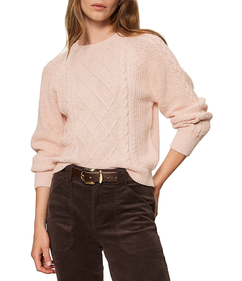 Sanctuary Nomad Cotton Slub Yarn Crew Neck Long Sleeve Cable Popover Top