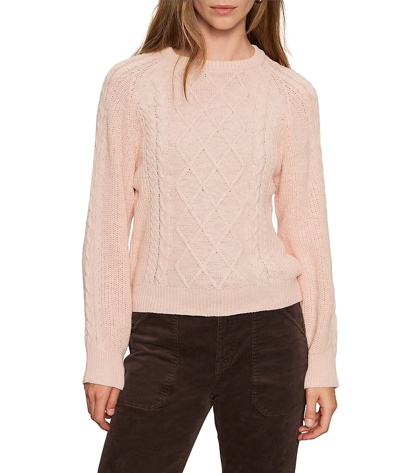 Sanctuary Nomad Cotton Slub Yarn Crew Neck Long Sleeve Cable Popover Top