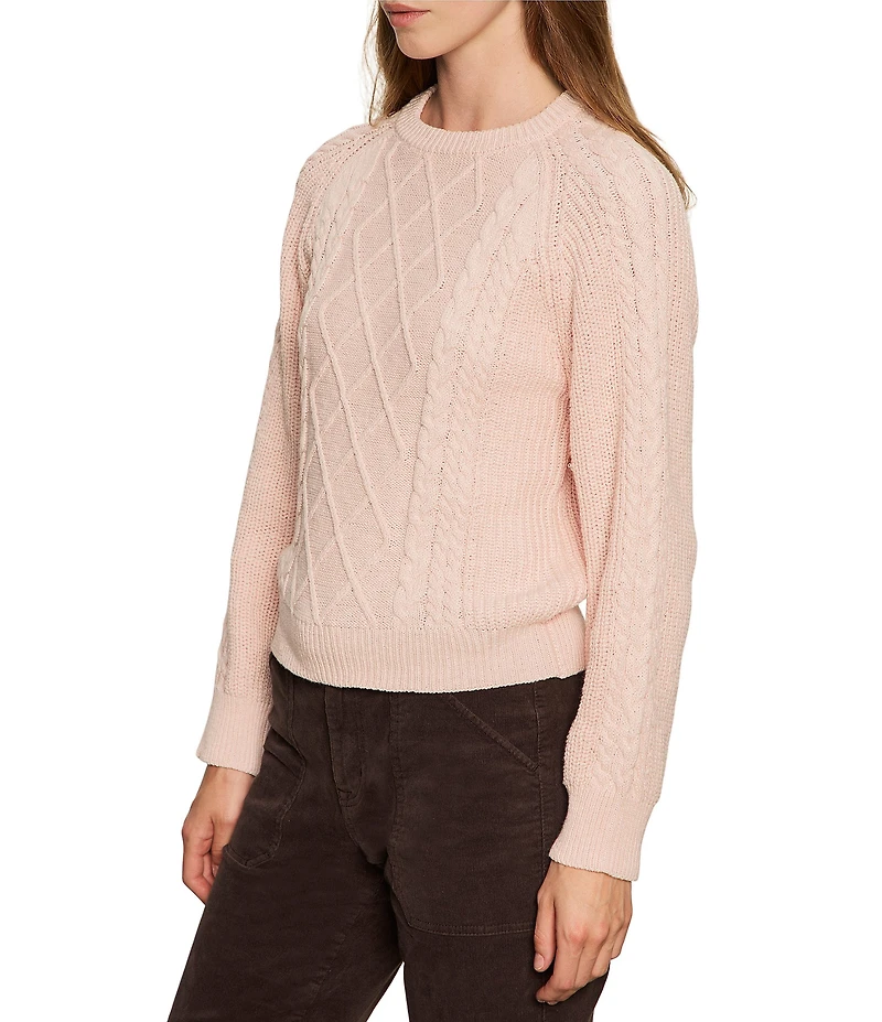 Sanctuary Nomad Cotton Slub Yarn Crew Neck Long Sleeve Cable Popover Top