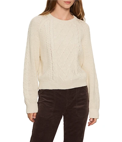 Sanctuary Nomad Cotton Slub Yarn Crew Neck Long Sleeve Cable Popover Top