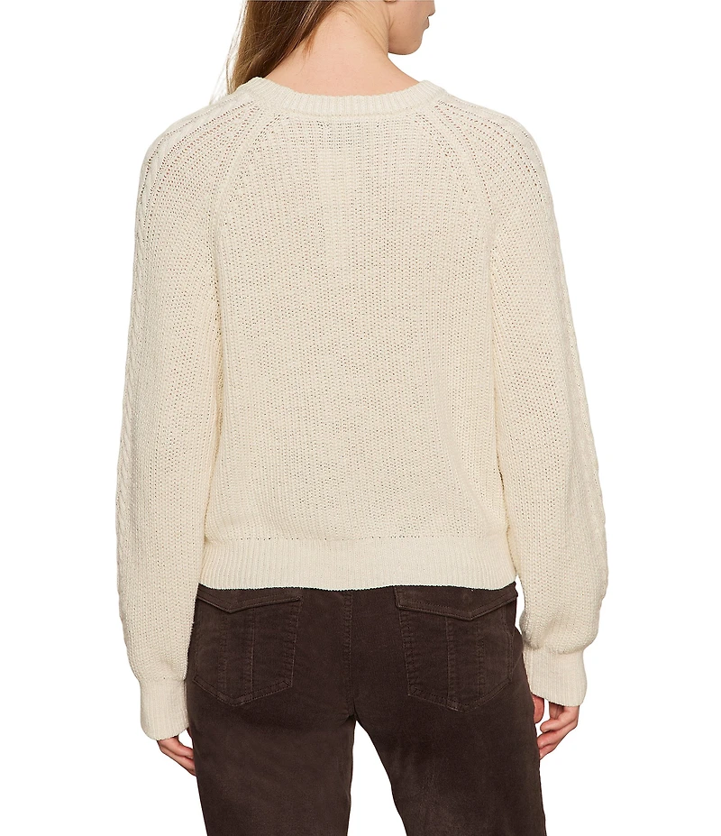 Sanctuary Nomad Cotton Slub Yarn Crew Neck Long Sleeve Cable Popover Top