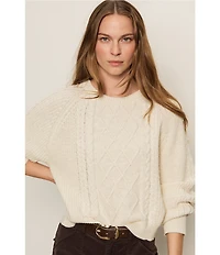 Sanctuary Nomad Cotton Slub Yarn Crew Neck Long Sleeve Cable Popover Top