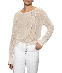 Sanctuary Cotton Open Knit Crew Neck Long Sleeve Sweater