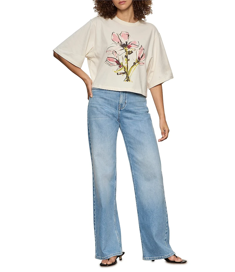 Sanctuary Organic Cotton Belle Artist Floral Placement Print Crew Neck Short Sleeve Tee