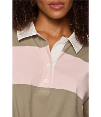 Sanctuary Organic Cotton Rugby Tie Front Polo Collar Long Sleeve Tee