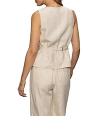 Sanctuary Outsmart Linen Blend Square Neck Sleeveless Button Front Vest