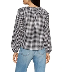 Sanctuary Perfect Gingham Button Front Split Neck Long Sleeve Top