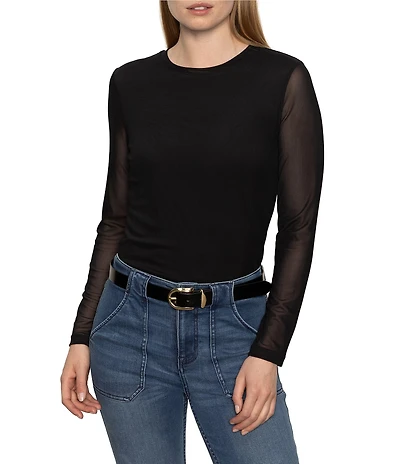 Sanctuary Perfect Mesh Crew Neck Long Sleeve Fitted Tee