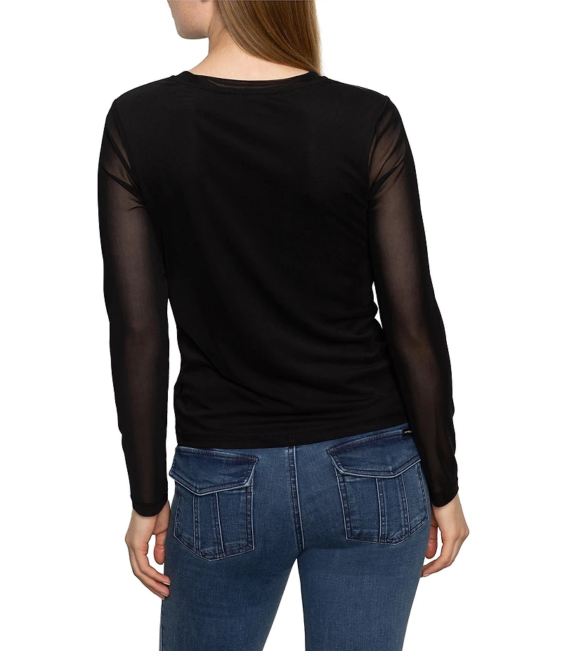 Sanctuary Perfect Mesh Crew Neck Long Sleeve Fitted Tee