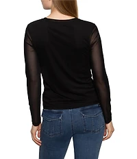 Sanctuary Perfect Mesh Crew Neck Long Sleeve Fitted Tee