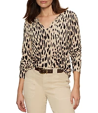 Sanctuary Perfect Notch Neck Animal Print Long Sleeve Jersey Knit Tee