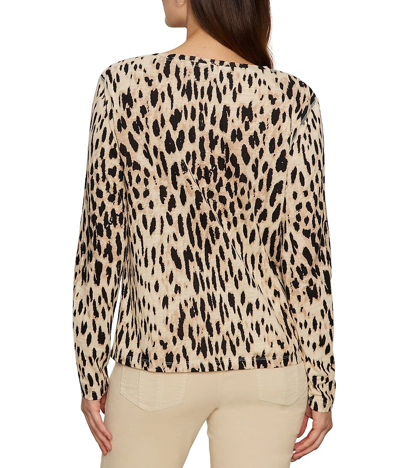 Sanctuary Perfect Notch Neck Animal Print Long Sleeve Jersey Knit Tee