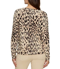 Sanctuary Perfect Notch Neck Animal Print Long Sleeve Jersey Knit Tee