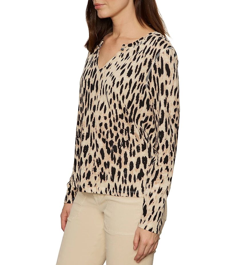 Sanctuary Perfect Notch Neck Animal Print Long Sleeve Jersey Knit Tee