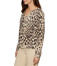 Sanctuary Perfect Notch Neck Animal Print Long Sleeve Jersey Knit Tee