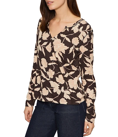 Sanctuary Perfect Notch Neck Floral Print Long Sleeve Jersey Knit Tee