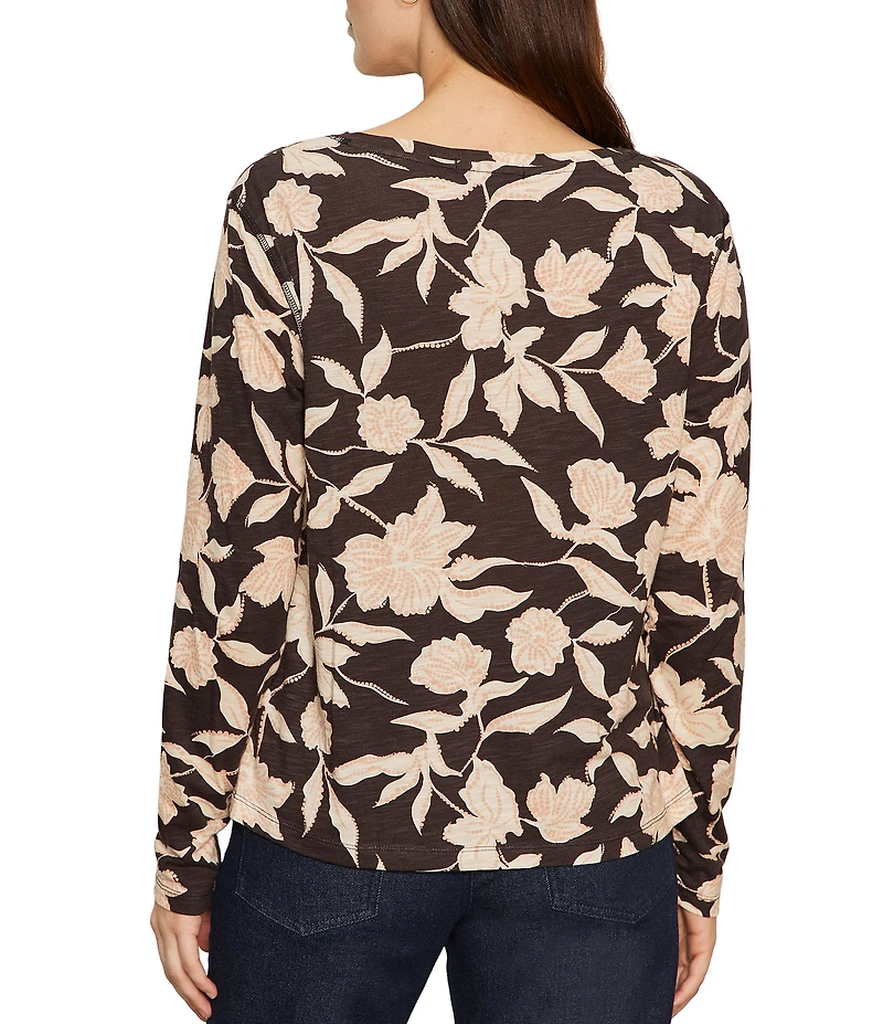 Sanctuary Perfect Notch Neck Floral Print Long Sleeve Jersey Knit Tee