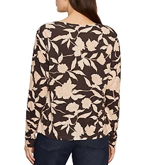 Sanctuary Perfect Notch Neck Floral Print Long Sleeve Jersey Knit Tee